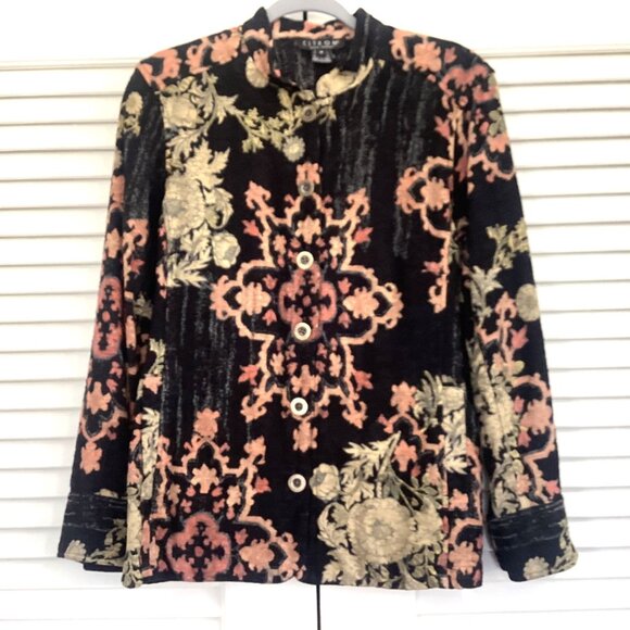 Citron Santa Monica Womens Black Floral Button-Up Jacket Size M - Picture 1 of 16